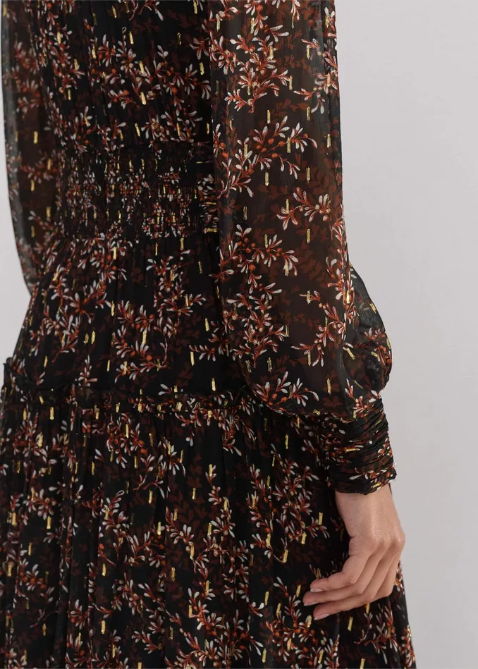 Women Shadow Berry Print Metallic Maxi Dress Blackyellowmulti MEEM
