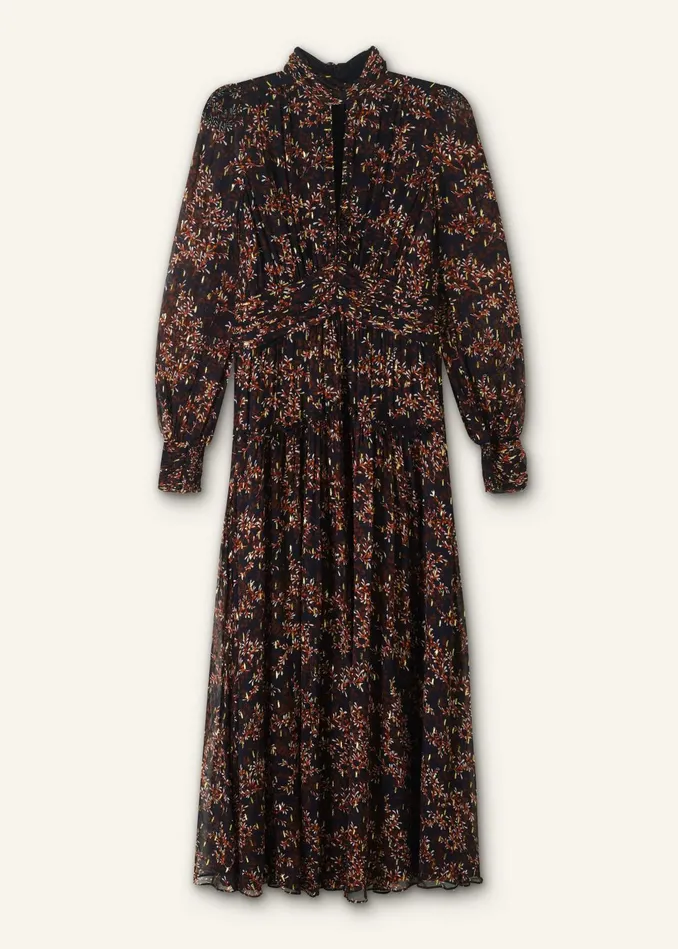 Women Shadow Berry Print Metallic Maxi Dress Blackyellowmulti MEEM