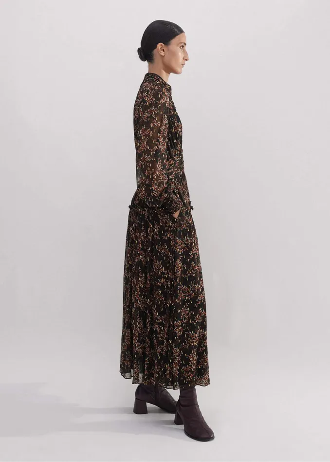 Women Shadow Berry Print Metallic Maxi Dress Blackyellowmulti MEEM