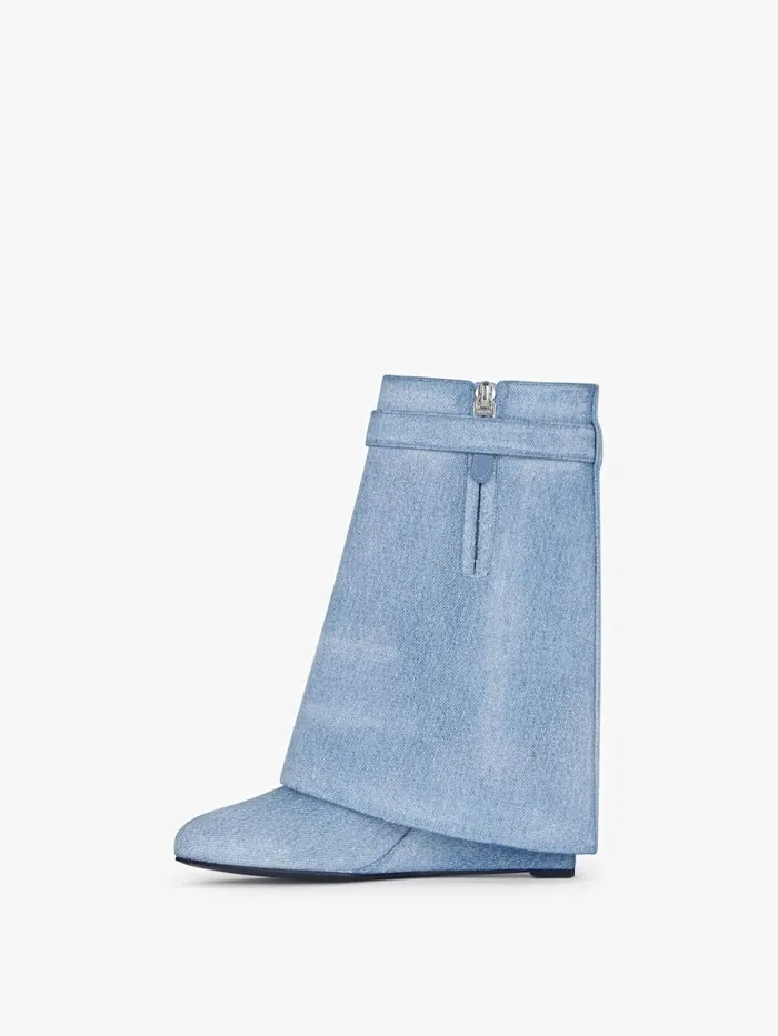 Women Shark Lock Givenchy Shark Lock Ankle Boots In Washed Denim Medium Blue
