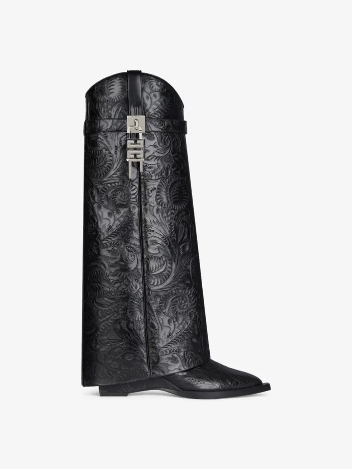 Women Shark Lock Givenchy Shark Lock Cowboy Boots In Leather With Western Pattern Black