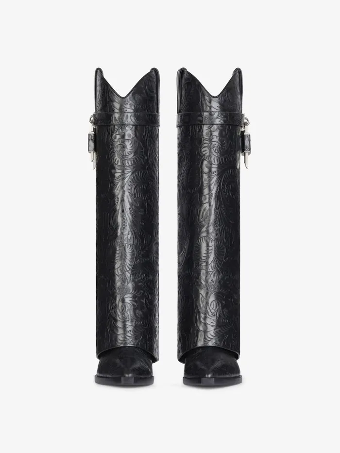 Women Shark Lock Givenchy Shark Lock Cowboy Boots In Leather With Western Pattern Black