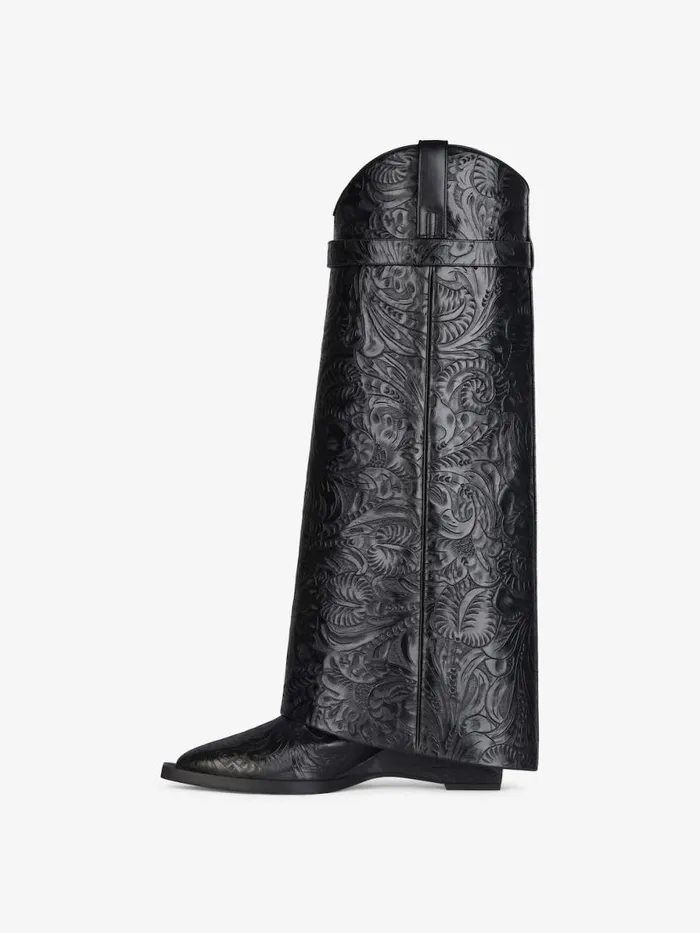Women Shark Lock Givenchy Shark Lock Cowboy Boots In Leather With Western Pattern Black