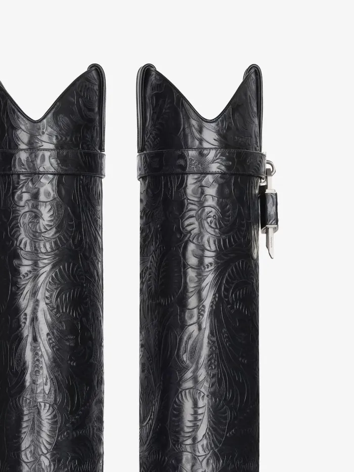 Women Shark Lock Givenchy Shark Lock Cowboy Boots In Leather With Western Pattern Black