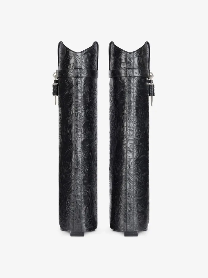 Women Shark Lock Givenchy Shark Lock Cowboy Boots In Leather With Western Pattern Black