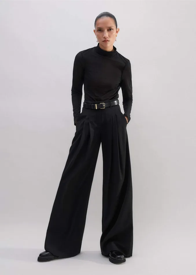 Women Sheer Long Sleeve Layering Top Black MEEM