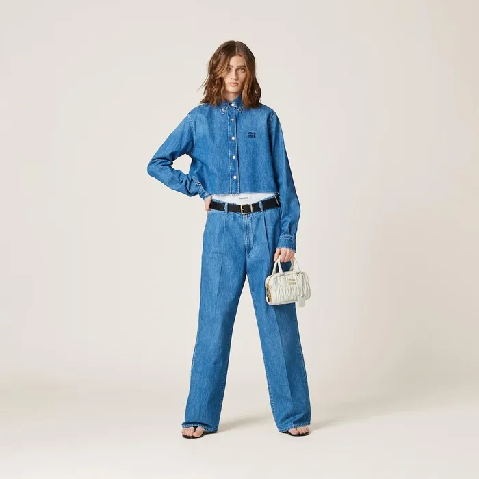 Women Shirts And Tops Miu Miu Chambray Shirt Sapphire Blue Women Shirts And Tops Miu Miu Chambray Shirt Sapphire Blue