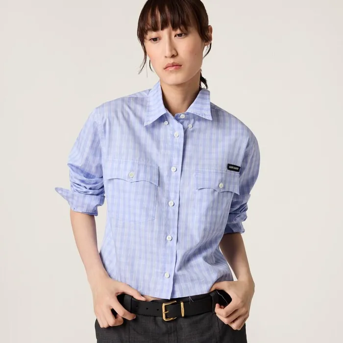 Women Shirts And Tops Miu Miu Checked Shirt Light Blueblue Women Shirts And Tops Miu Miu Checked Shirt Light Blueblue