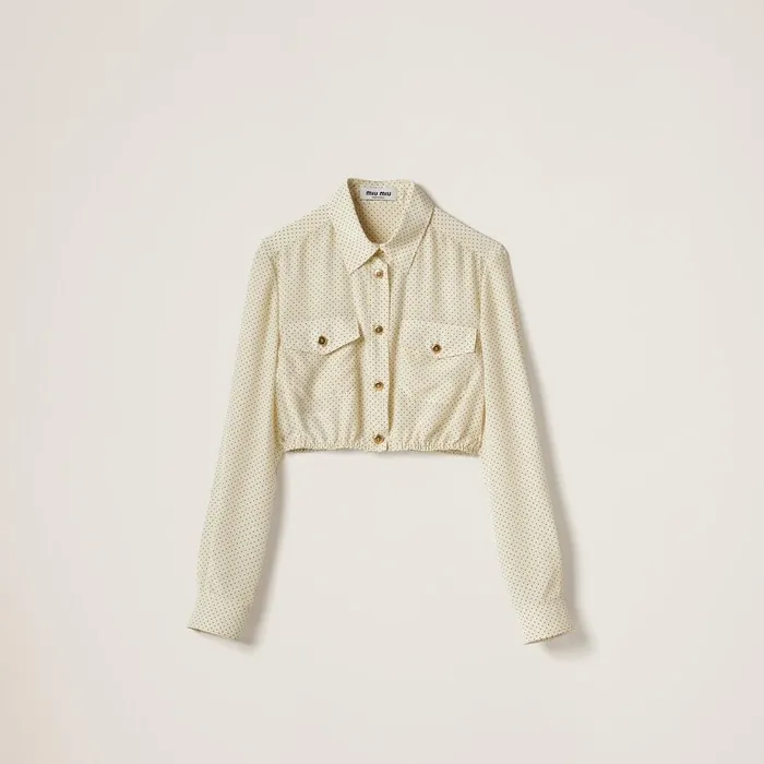 Women Shirts And Tops Miu Miu Polkadot Crepe De Chine Shirt Ivoryblack