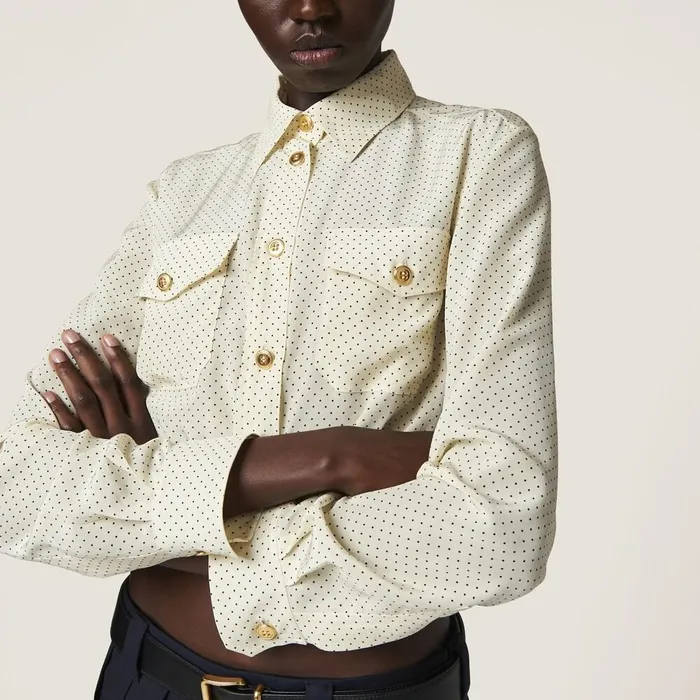 Women Shirts And Tops Miu Miu Polkadot Crepe De Chine Shirt Ivoryblack Women Shirts And Tops Miu Miu Polkadot Crepe De Chine Shirt Ivoryblack