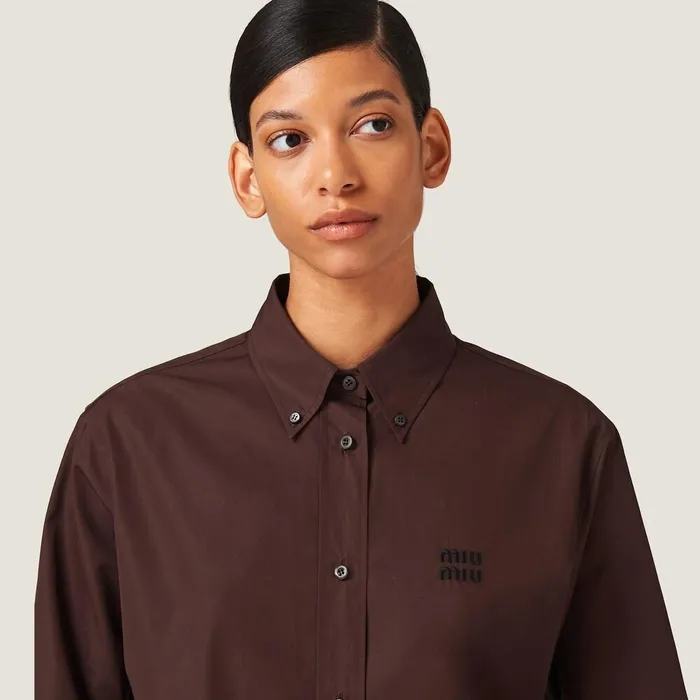 Women Shirts And Tops Miu Miu Poplin Shirt Cocoa Brown Women Shirts And Tops Miu Miu Poplin Shirt Cocoa Brown