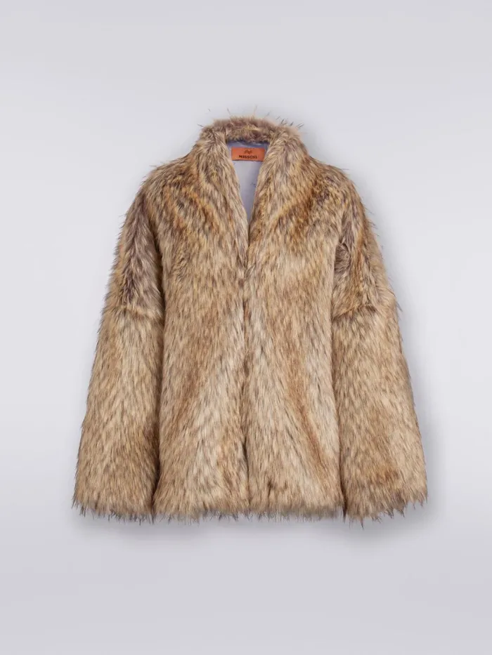 Women Short Faux Fur Coat Multicoloured Missoni Coats and Jackets