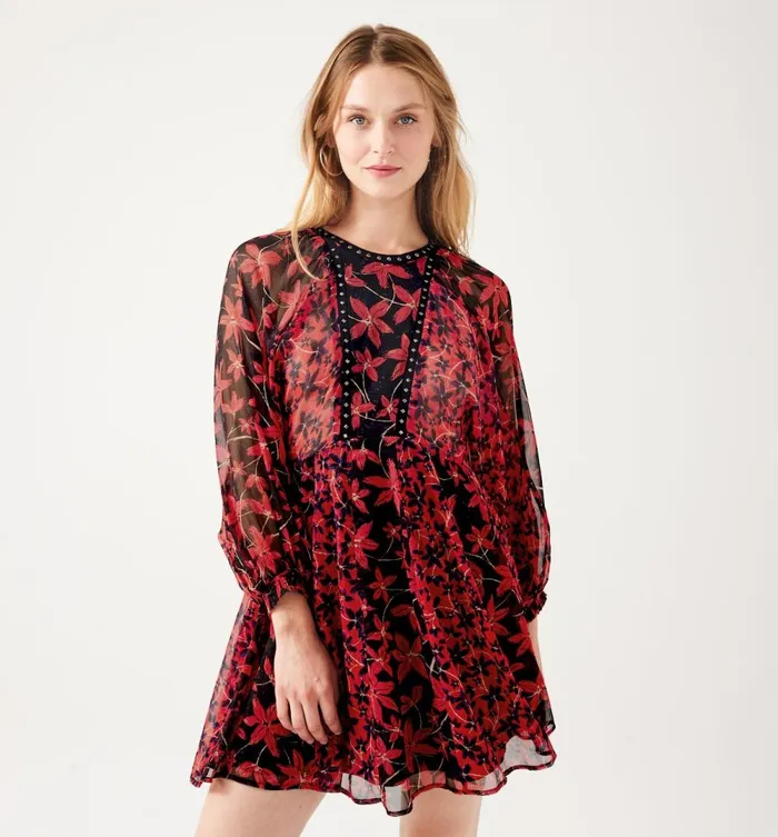Women Short Patterned Dress 8211 Red Print Promod Dresses