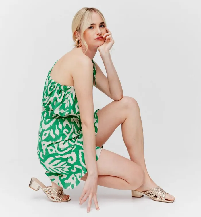 Women Short Patterned Frilly Skirt 8211 Green Print Promod Skirts