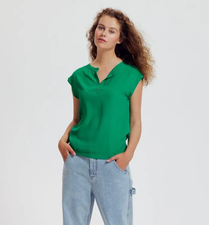 Women ShortSleeved Blouse 8211 Light Green Promod Shirts And Tunics