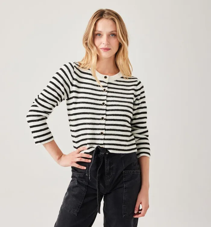 Women Short Striped Cardigan 8211 Black Stripes Promod Jumpers And Cardigans