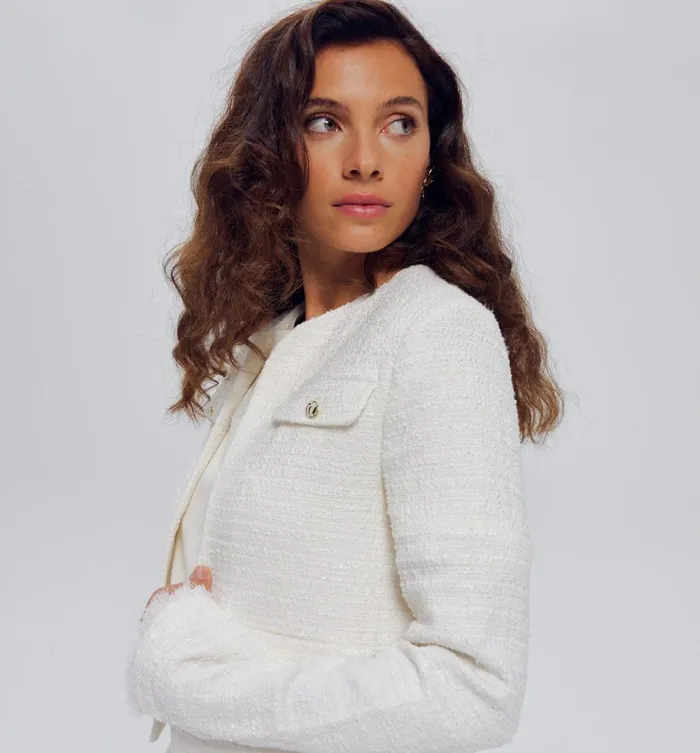Women Short Tweed Jacket 8211 Ecru Promod Jackets Women Short Tweed Jacket 8211 Ecru Promod Jackets