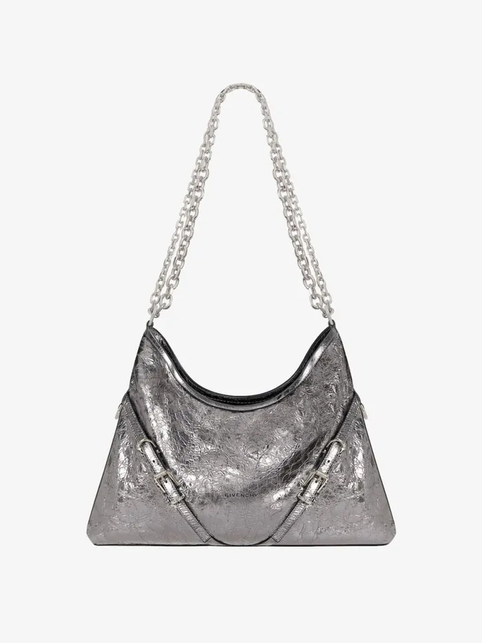 Women Shoulder Bags Givenchy Medium Voyou Chain Bag In Laminated Leather Silvery Grey