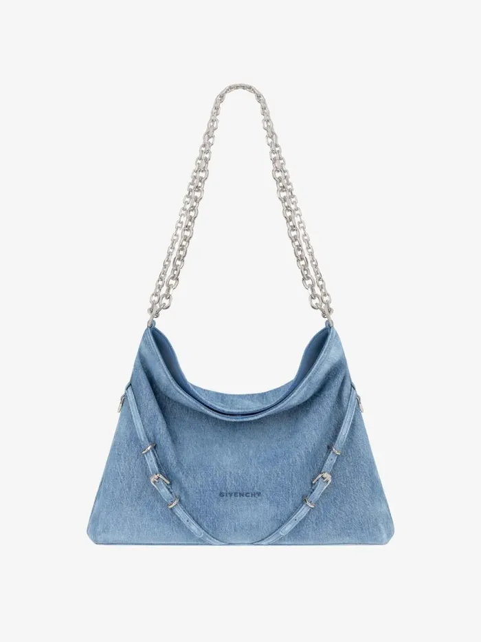 Women Shoulder Bags Givenchy Medium Voyou Chain Bag In Washed Denim Medium Blue