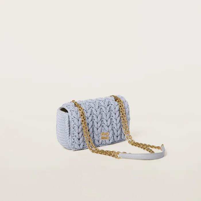 Women Shoulder Bags Miu Miu Cotton Cableknit Minibag Cornflower Women Shoulder Bags Miu Miu Cotton Cableknit Minibag Cornflower