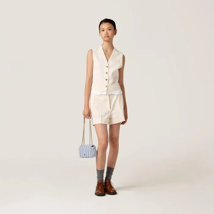 Women Shoulder Bags Miu Miu Cotton Cableknit Minibag Cornflower Women Shoulder Bags Miu Miu Cotton Cableknit Minibag Cornflower