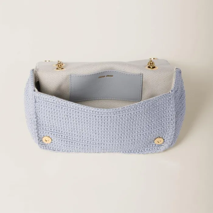 Women Shoulder Bags Miu Miu Cotton Cableknit Minibag Cornflower Women Shoulder Bags Miu Miu Cotton Cableknit Minibag Cornflower