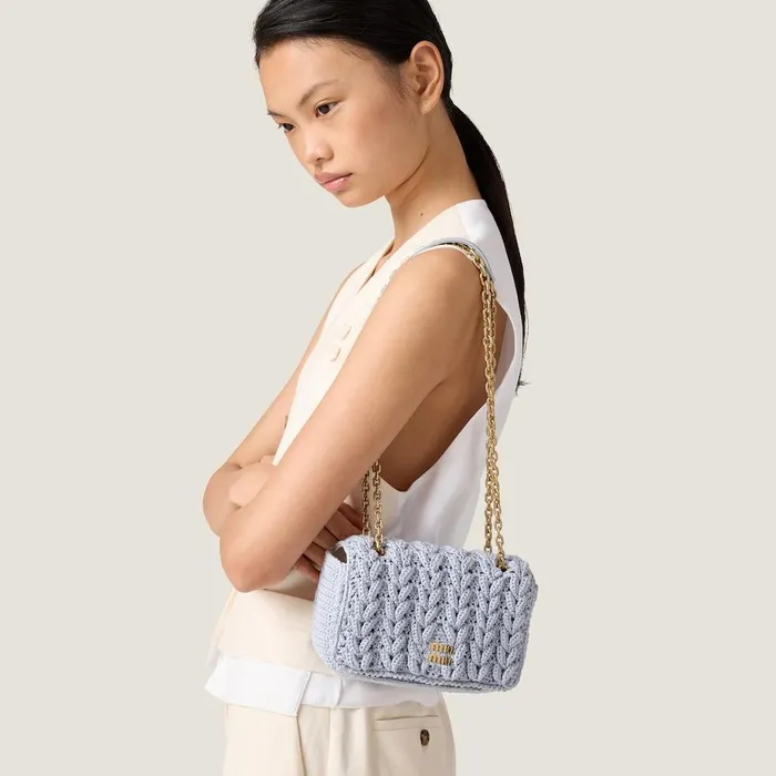 Women Shoulder Bags Miu Miu Cotton Cableknit Minibag Cornflower Women Shoulder Bags Miu Miu Cotton Cableknit Minibag Cornflower