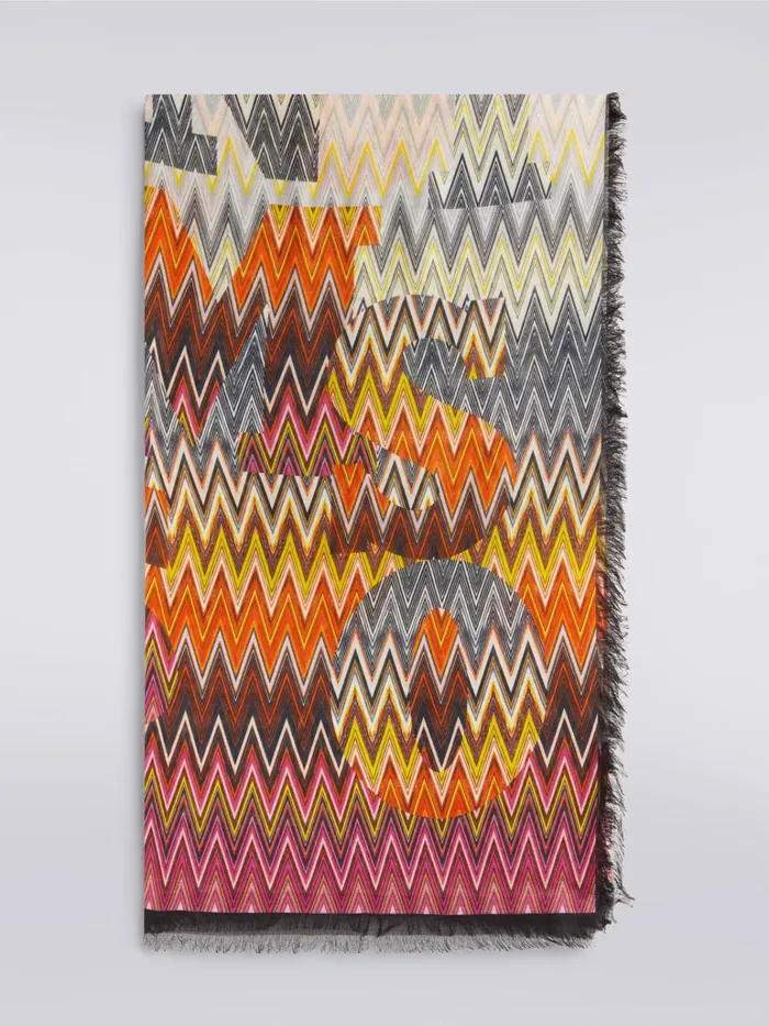 Women Silk Blend Chevron Stole With Logo Lettering Multicoloured Missoni Scarves and Foulards