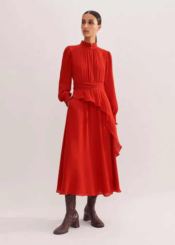 Women Silk Midi Dress Bitter Orange MEEM