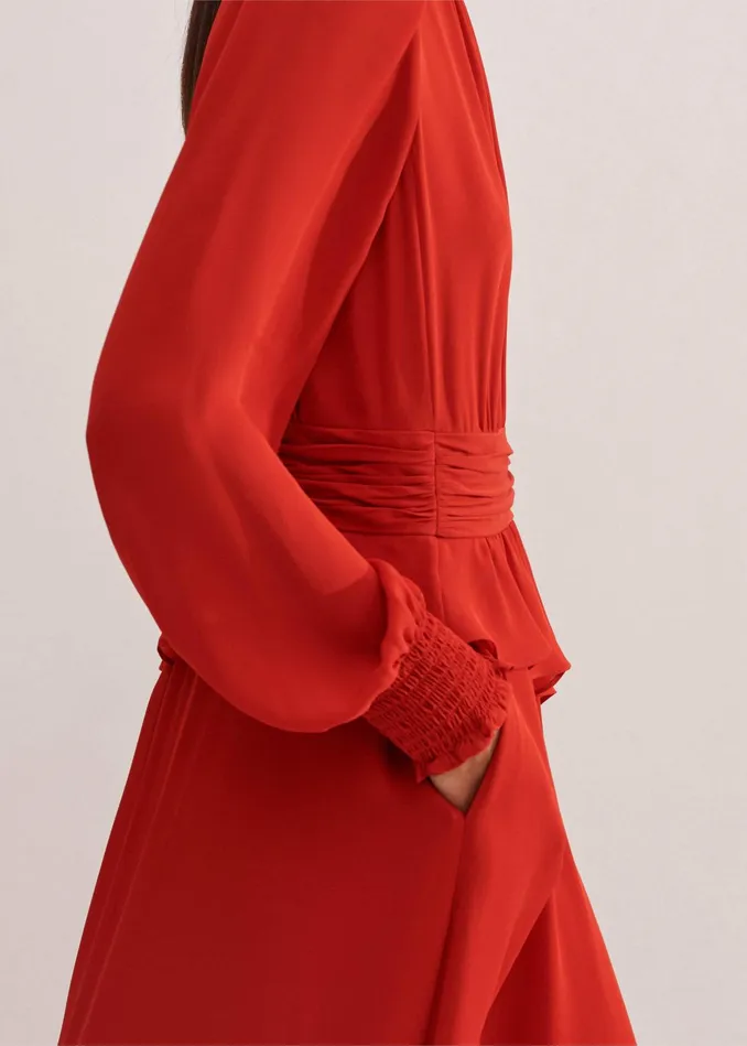 Women Silk Midi Dress Bitter Orange MEEM
