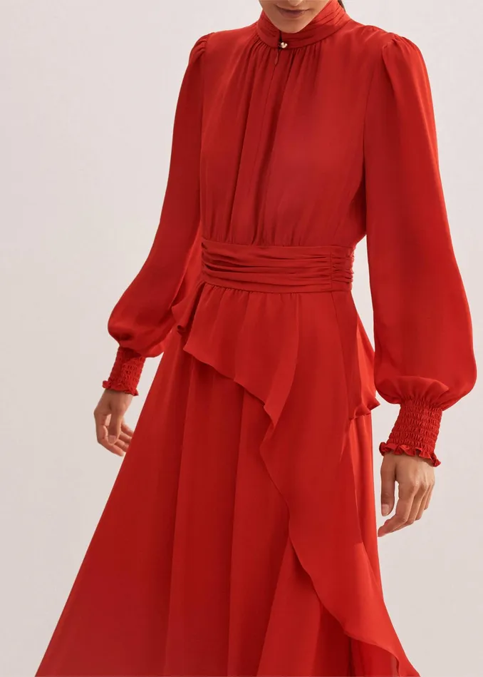 Women Silk Midi Dress Bitter Orange MEEM