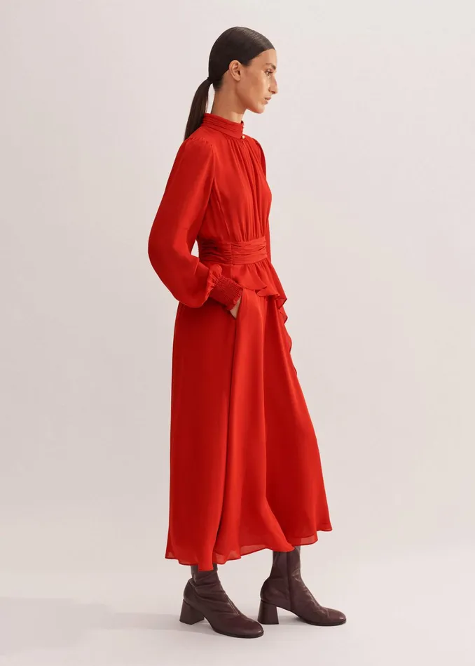 Women Silk Midi Dress Bitter Orange MEEM
