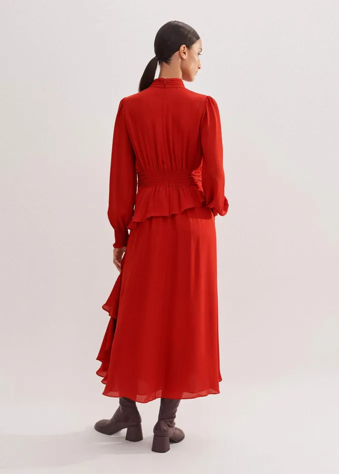 Women Silk Midi Dress Bitter Orange MEEM