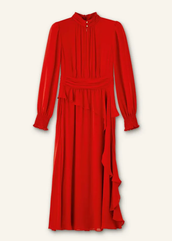 Women Silk Midi Dress Bitter Orange MEEM