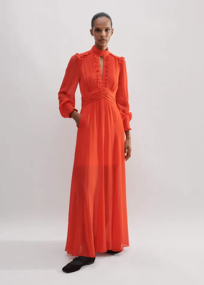 Women Silk Ultra Feminine Maxi Dress Orange Spice MEEM