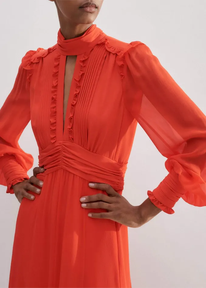 Women Silk Ultra Feminine Maxi Dress Orange Spice MEEM