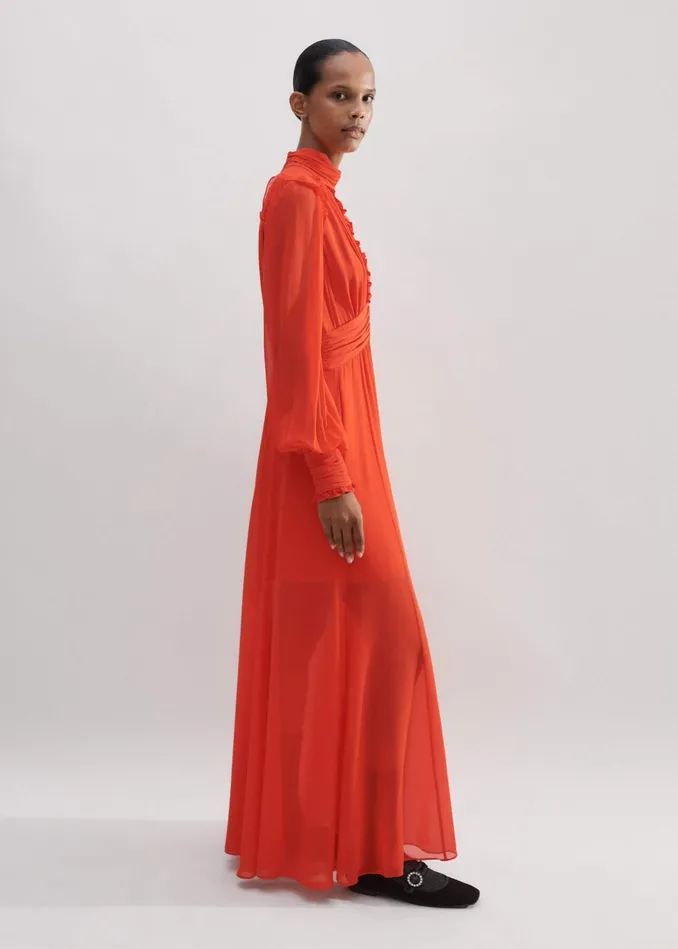 Women Silk Ultra Feminine Maxi Dress Orange Spice MEEM