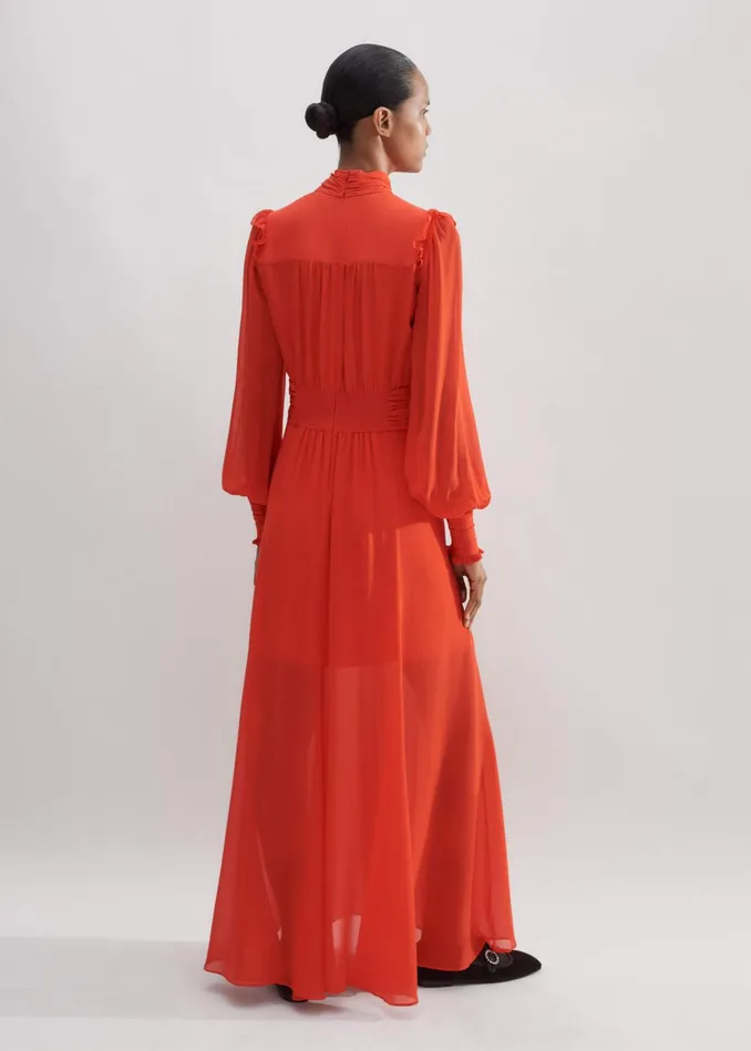 Women Silk Ultra Feminine Maxi Dress Orange Spice MEEM