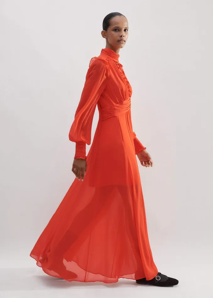 Women Silk Ultra Feminine Maxi Dress Orange Spice MEEM