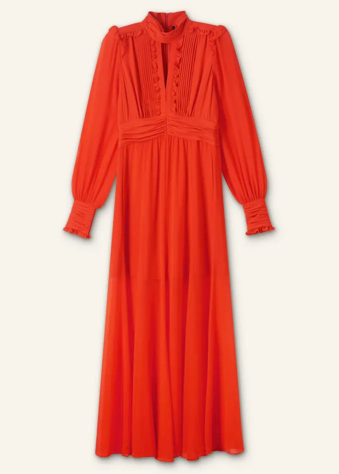 Women Silk Ultra Feminine Maxi Dress Orange Spice MEEM
