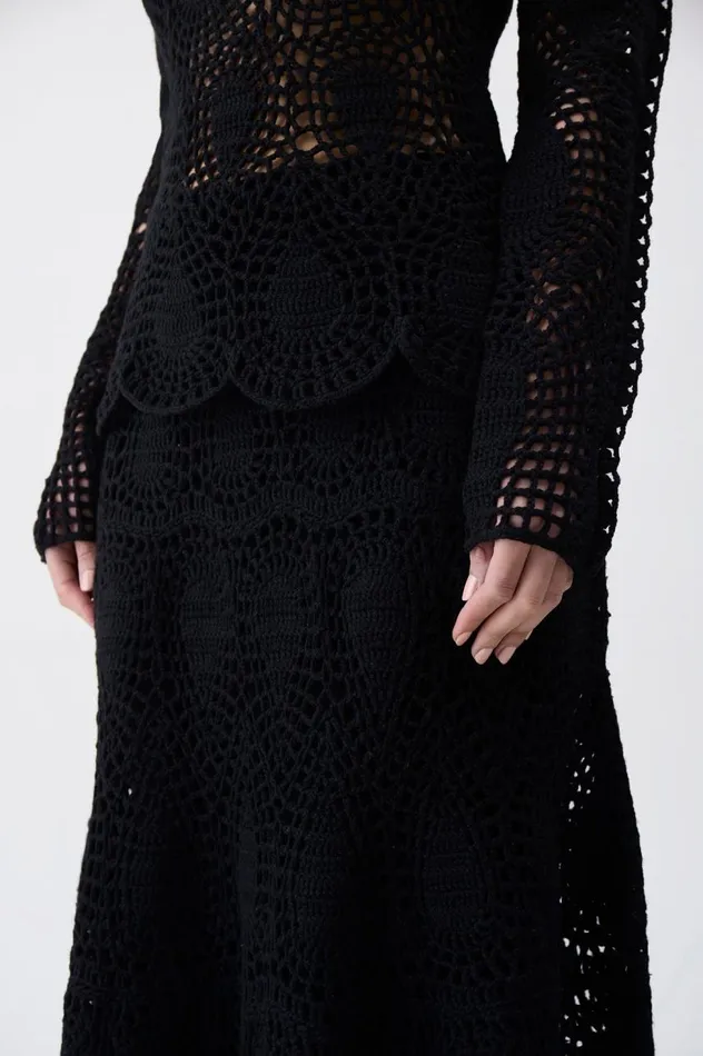 Women Skirts Gabriela Hearst Cleo Crochet Skirt In Black Wool Cashmere