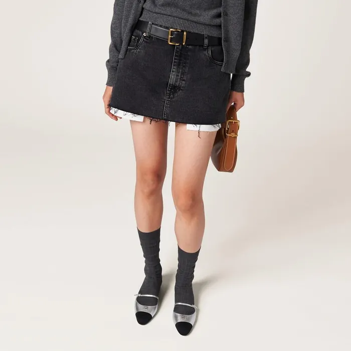 Women Skirts Miu Miu Black Denim Miniskirt Black Women Skirts Miu Miu Black Denim Miniskirt Black