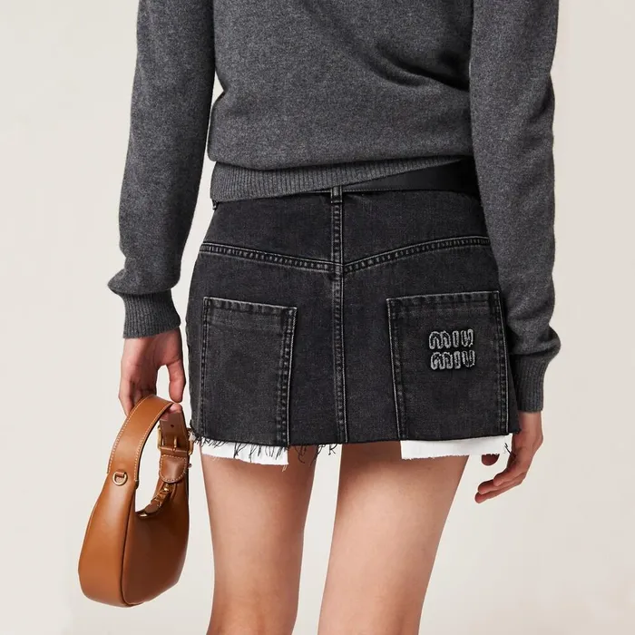 Women Skirts Miu Miu Black Denim Miniskirt Black Women Skirts Miu Miu Black Denim Miniskirt Black