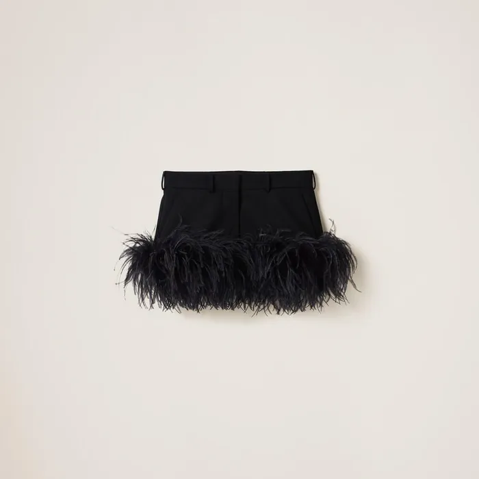 Women Skirts Miu Miu Feathertrimmed Grain De Poudre Miniskirt Black