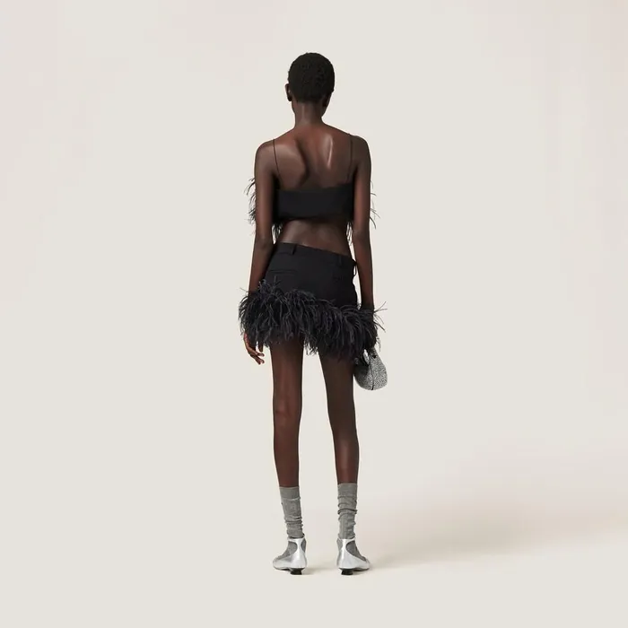 Women Skirts Miu Miu Feathertrimmed Grain De Poudre Miniskirt Black Women Skirts Miu Miu Feathertrimmed Grain De Poudre Miniskirt Black