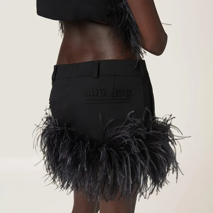 Women Skirts Miu Miu Feathertrimmed Grain De Poudre Miniskirt Black Women Skirts Miu Miu Feathertrimmed Grain De Poudre Miniskirt Black