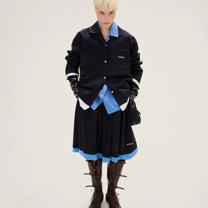 Women Skirts Miu Miu Knit And Poplin Skirt Blue Light Blue Women Skirts Miu Miu Knit And Poplin Skirt Blue Light Blue