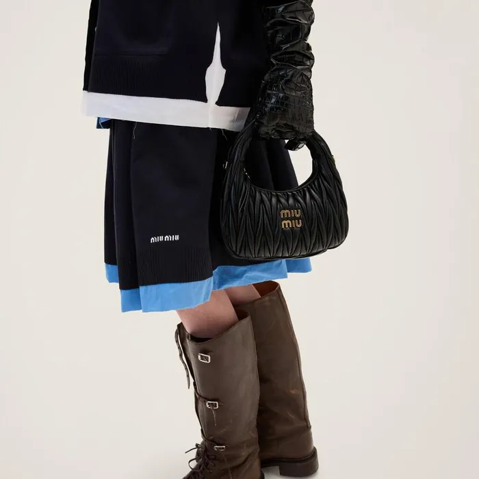 Women Skirts Miu Miu Knit And Poplin Skirt Blue Light Blue Women Skirts Miu Miu Knit And Poplin Skirt Blue Light Blue