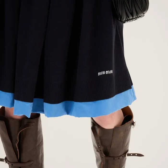 Women Skirts Miu Miu Knit And Poplin Skirt Blue Light Blue Women Skirts Miu Miu Knit And Poplin Skirt Blue Light Blue