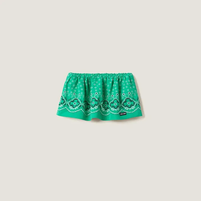 Women Skirts Miu Miu Printed Poplin Miniskirt Mint Green